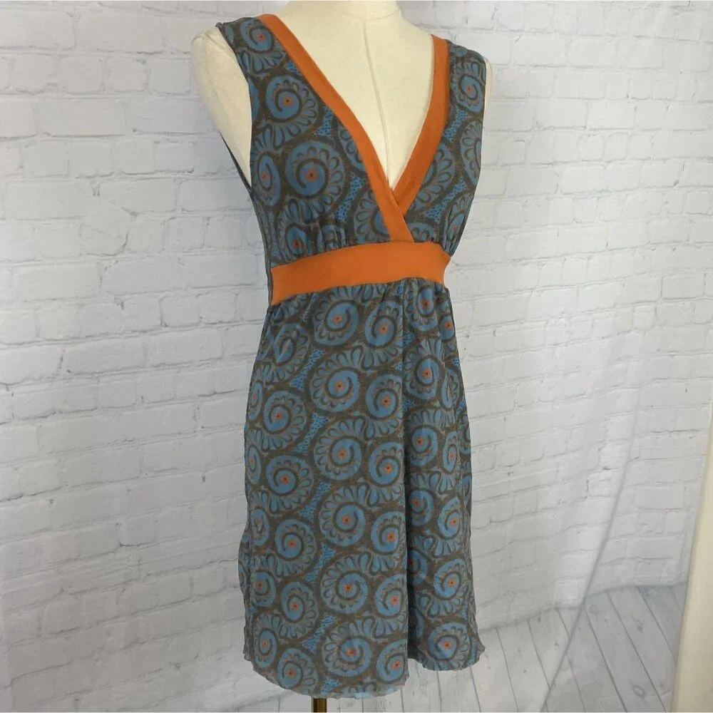 ⭐ 3/$15 Vintage Y2K Sweet Pea Small Blue Orange Floral Mesh Tank Mini Dress - Picture 2 of 10